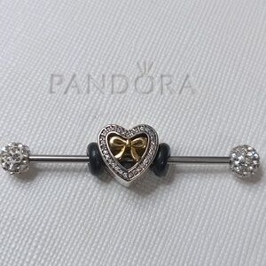 Pandora Silver 14k Clear CZ  2016 Mother's Day Heart Tied TogetherTwo Tone Charm
